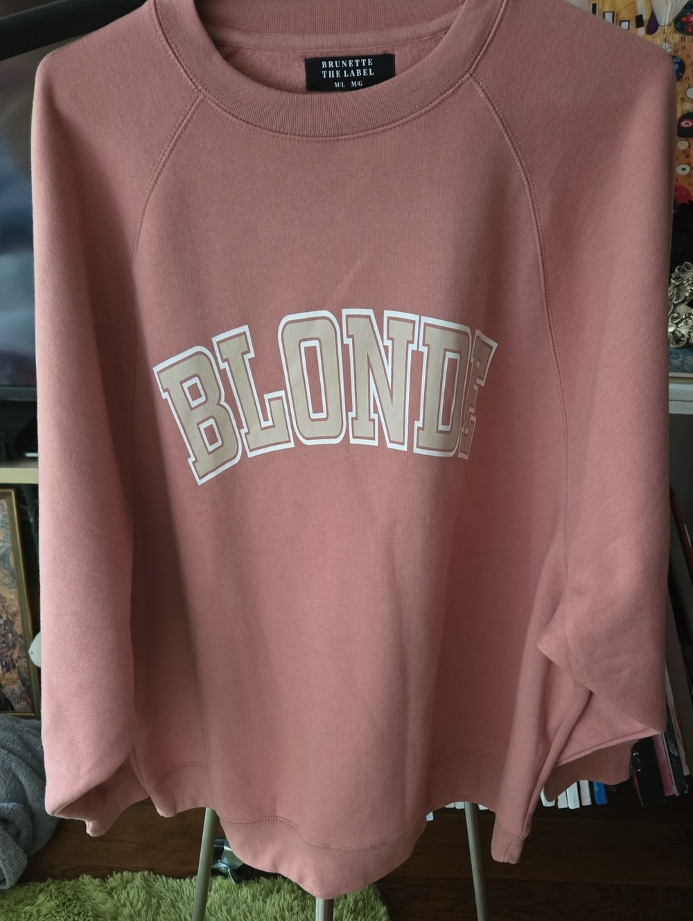 Brunette The Label Pink "BLONDE" Crewneck Sweatshirt